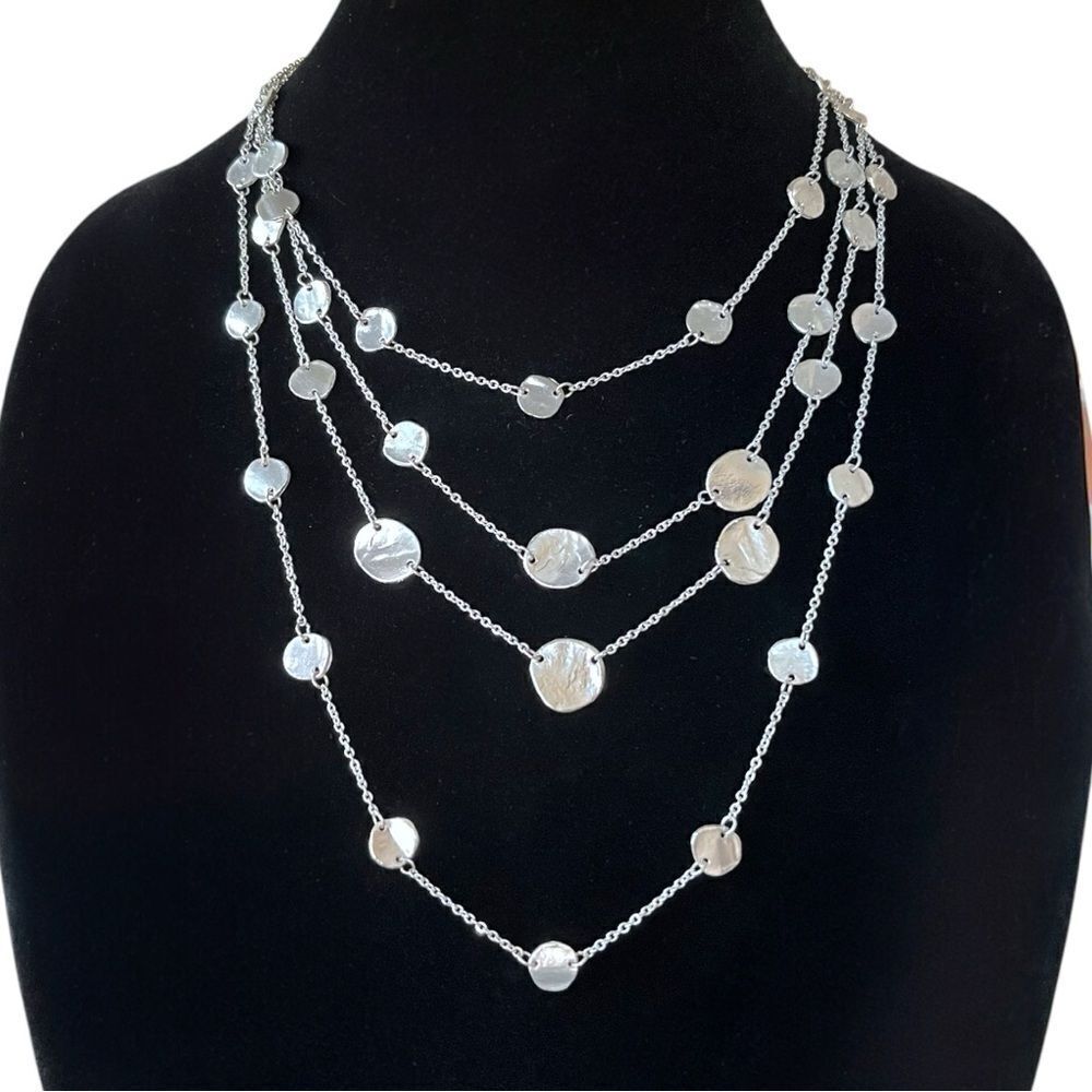 Karine Sultan Silver Station Coin Multi Strand Necklace